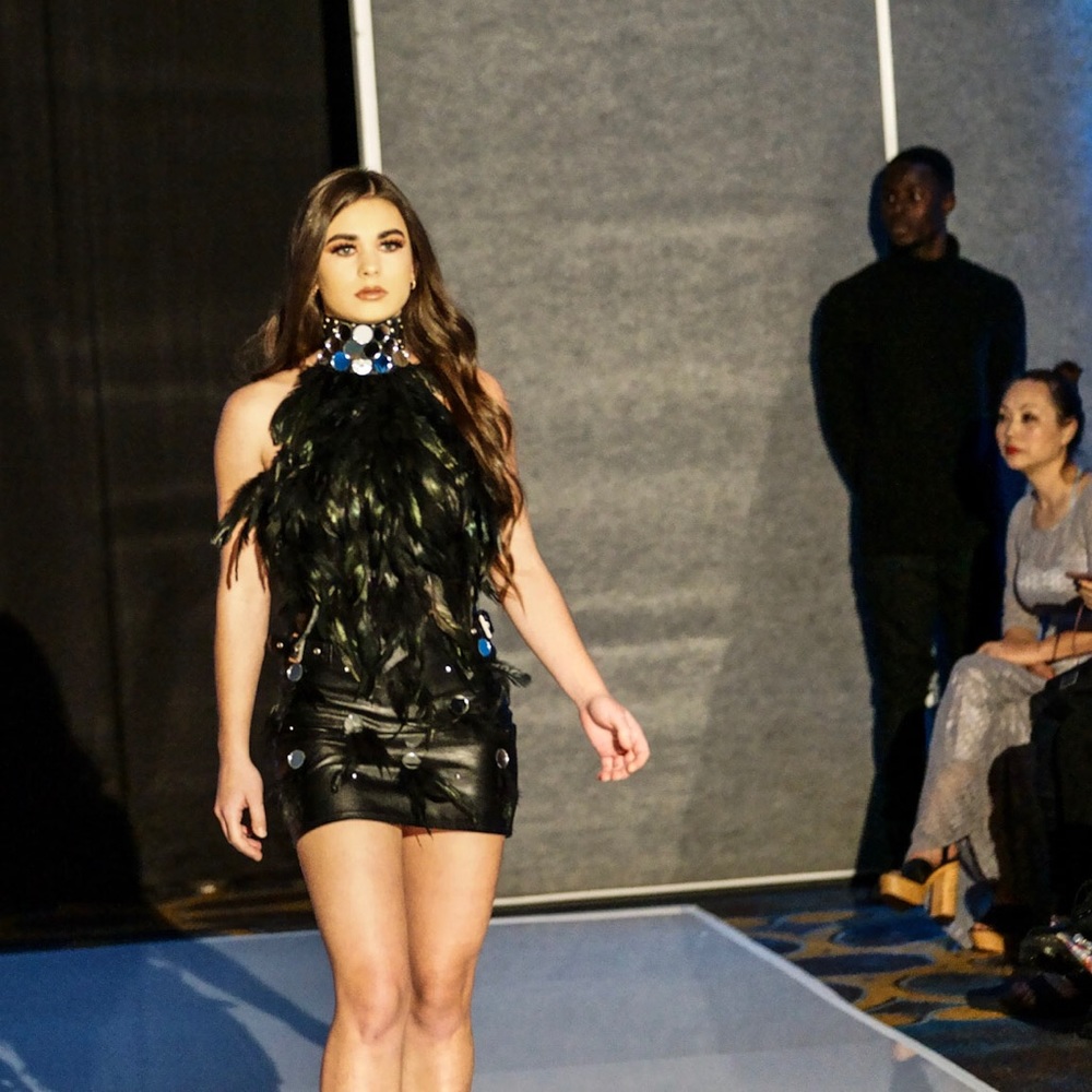 Mirrors leather and Feather outfit top and skirt